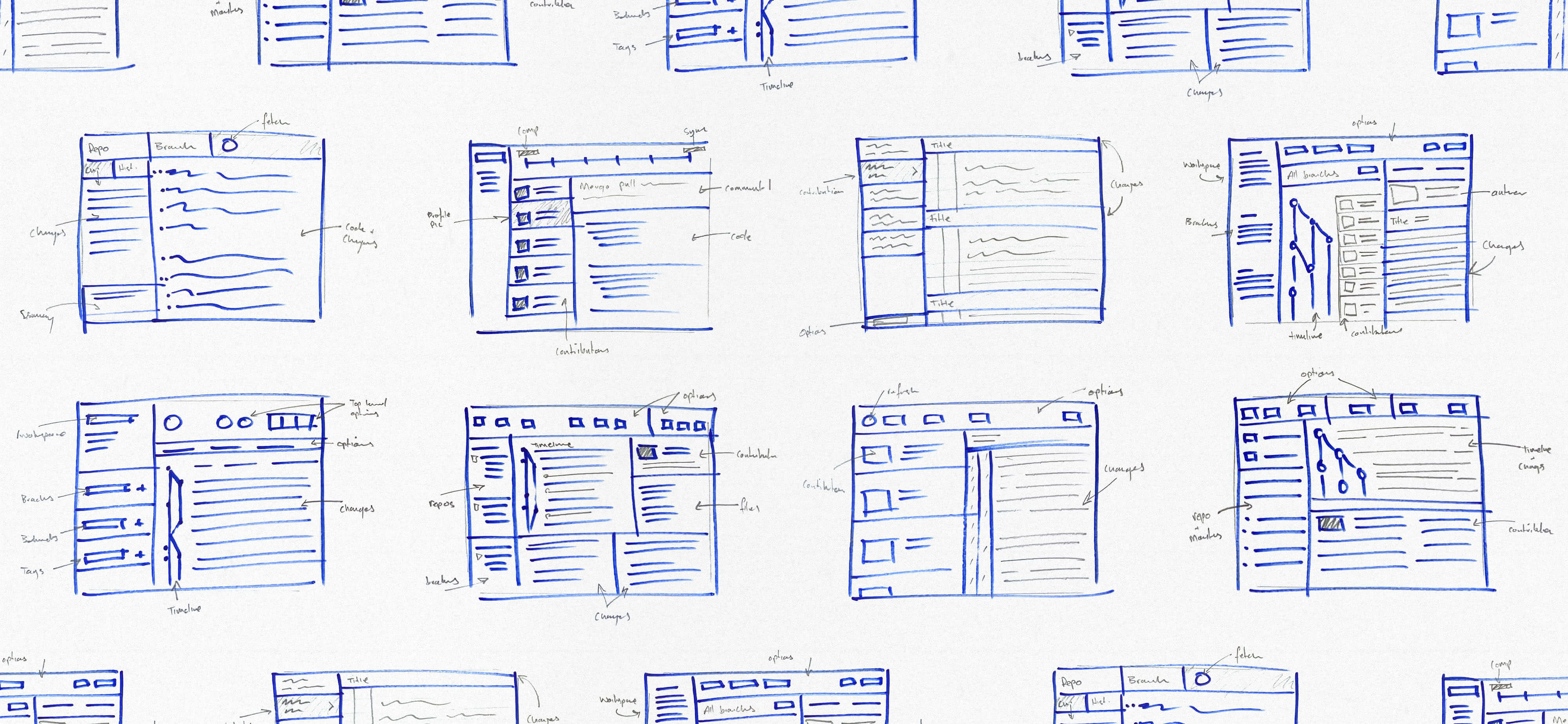 Early wireframes – figuring out how to structure a “Git for maps” without saying “Git.”